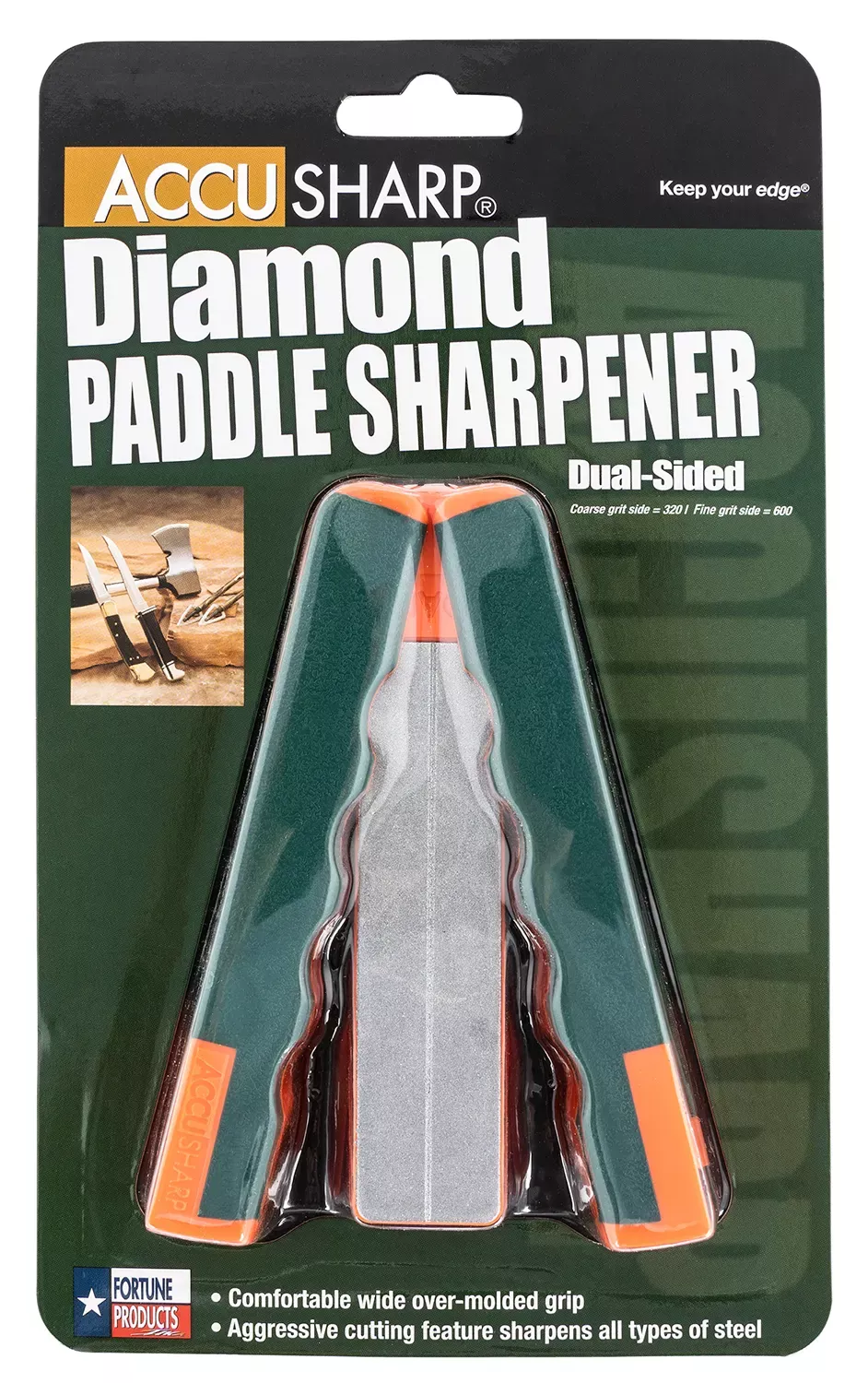 AccuSharp Diamond Paddle Folding Fine, Coarse Diamond Sharpener Gray/Orange Overmolded Rubber Handle