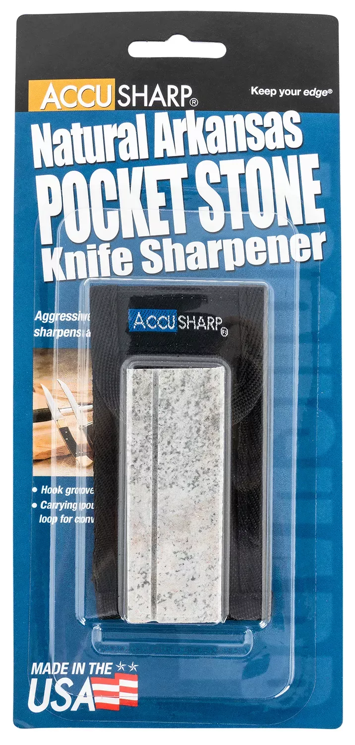AccuSharp Pocket StoneNatural Arkansas Stone Sharpener White Includes Belt Carry Pouch