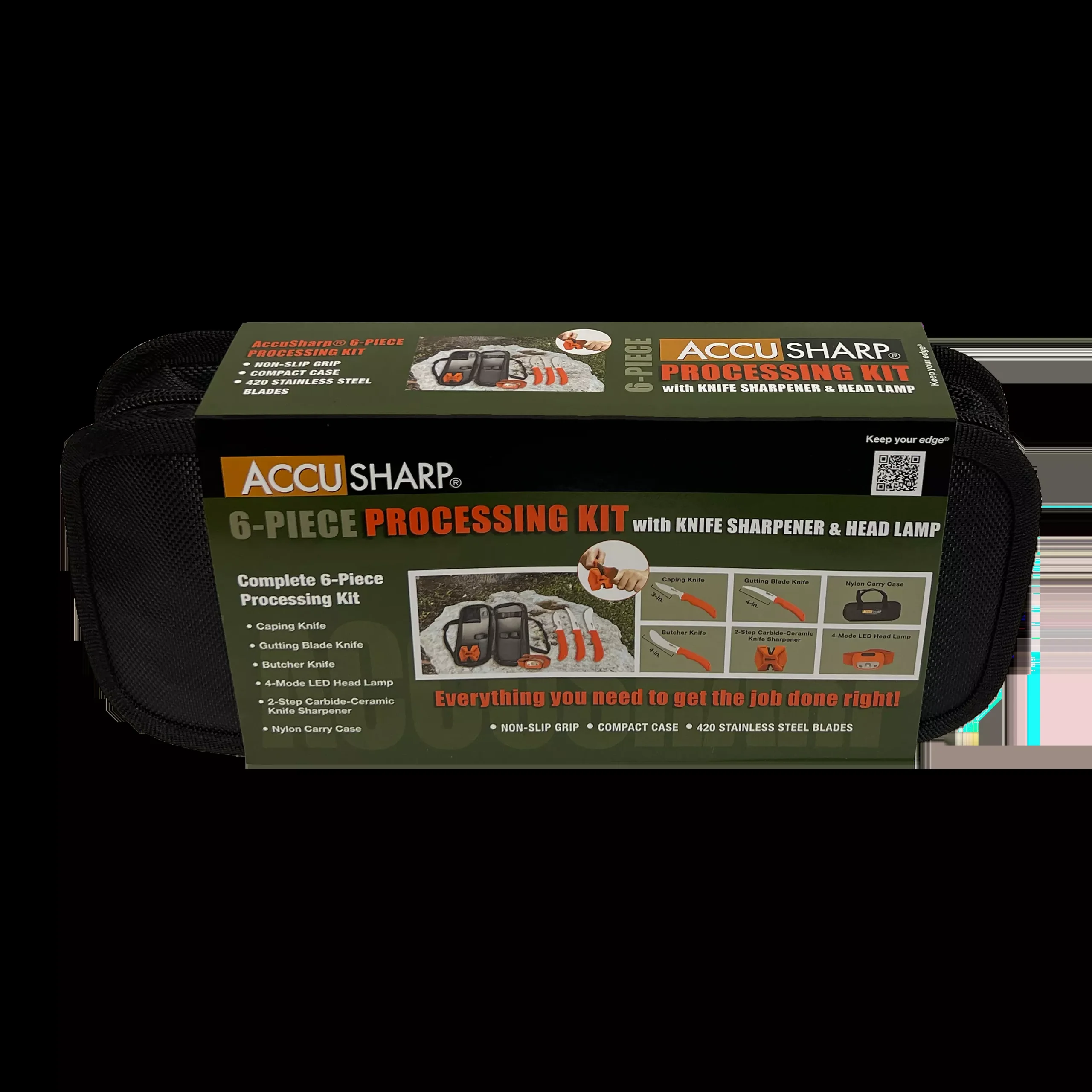 AccuSharp Processing Kit Fixed Butcher/Caping/Gutting Plain Stainless Steel Blades Orange Non-Slip Grip 6 Piece