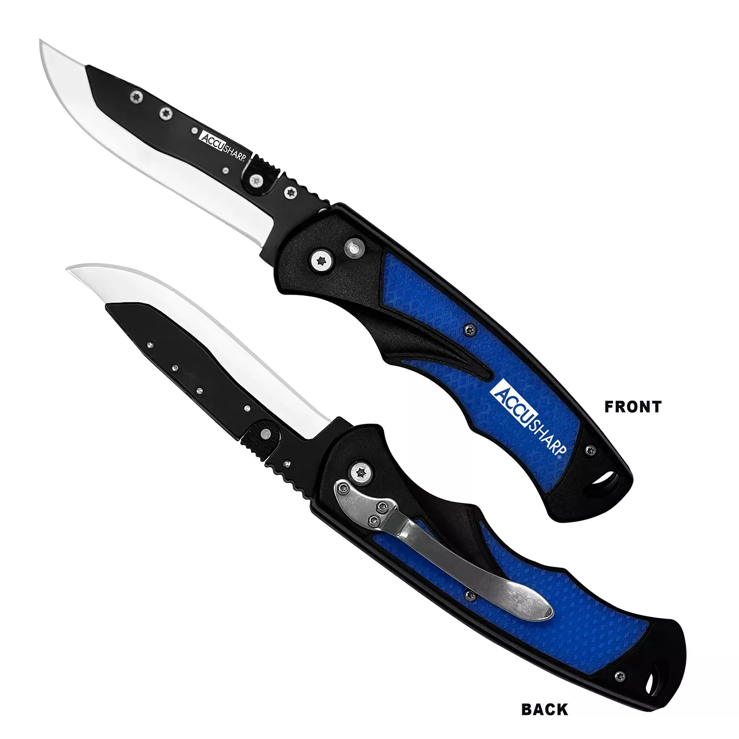 AccuSharp Replaceable Blade Razor 3.50″ Folding Plain Stainless Steel Blue Anodized Aluminum Handle