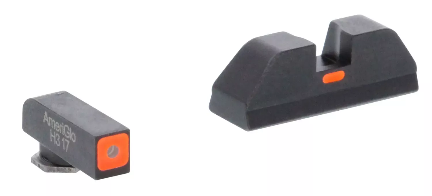 AmeriGlo CAP Night Sight Set Tritium Green with Orange Outline Front, Black with Orange Line Rear Black Frame for Most Glock Gen1-4