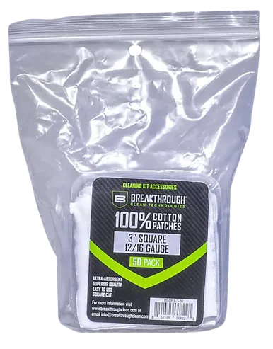 Breakthrough Clean BTCPS350 Square Cleaning Patches, 100% Cotton, 50 Pack, 12-16 Gauge