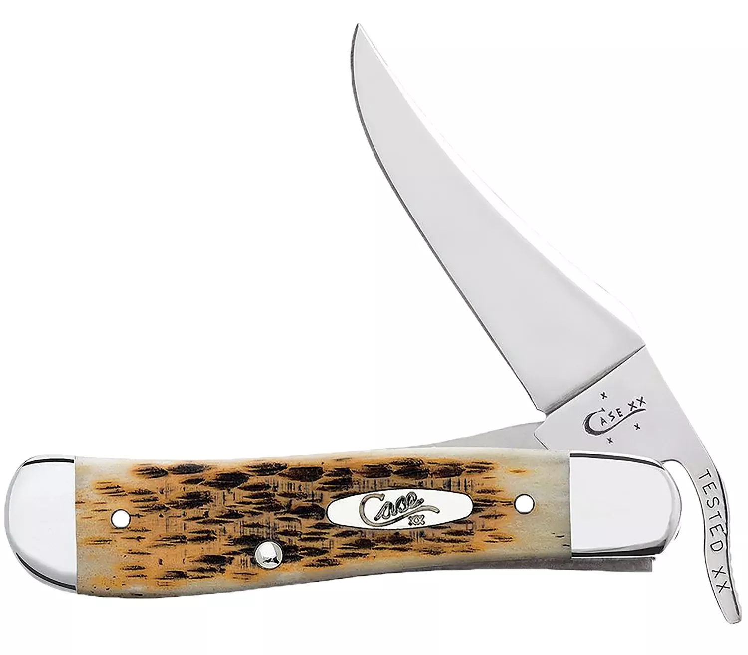Case RussLock 2.70" Folding RussLock Clip Plain Mirror Polished Tru-Sharp SS Blade/Peach Seed Jigged Amber Bone Handle