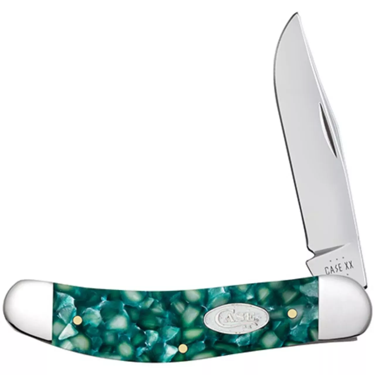 Case SparXX Sowbelly Folding Clip Point/Plain Mirror Polished Tru-Sharp SS Blade/Green Kirinite Handle