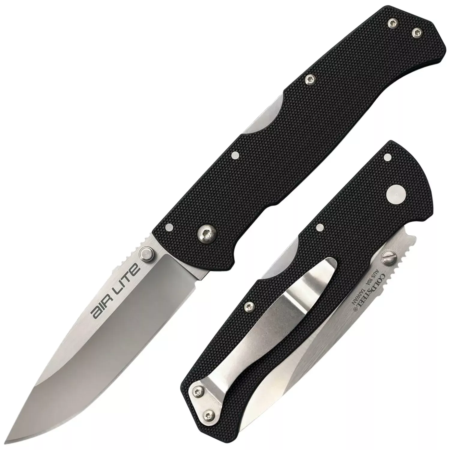 Cold Steel Air Lite 3.50" Folding Drop Point Plain AUS-10A SS Blade/Black G10 Handle Includes Pocket Clip
