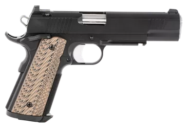 Dan Wesson 01814 Specialist10mm Auto 8+1 5" Stainless Steel Barrel, Black Duty Serrated Steel Slide, Frame w/Beavertail & Picatinny Rail, Black/Brown G10 Grip, Ambidextrous
