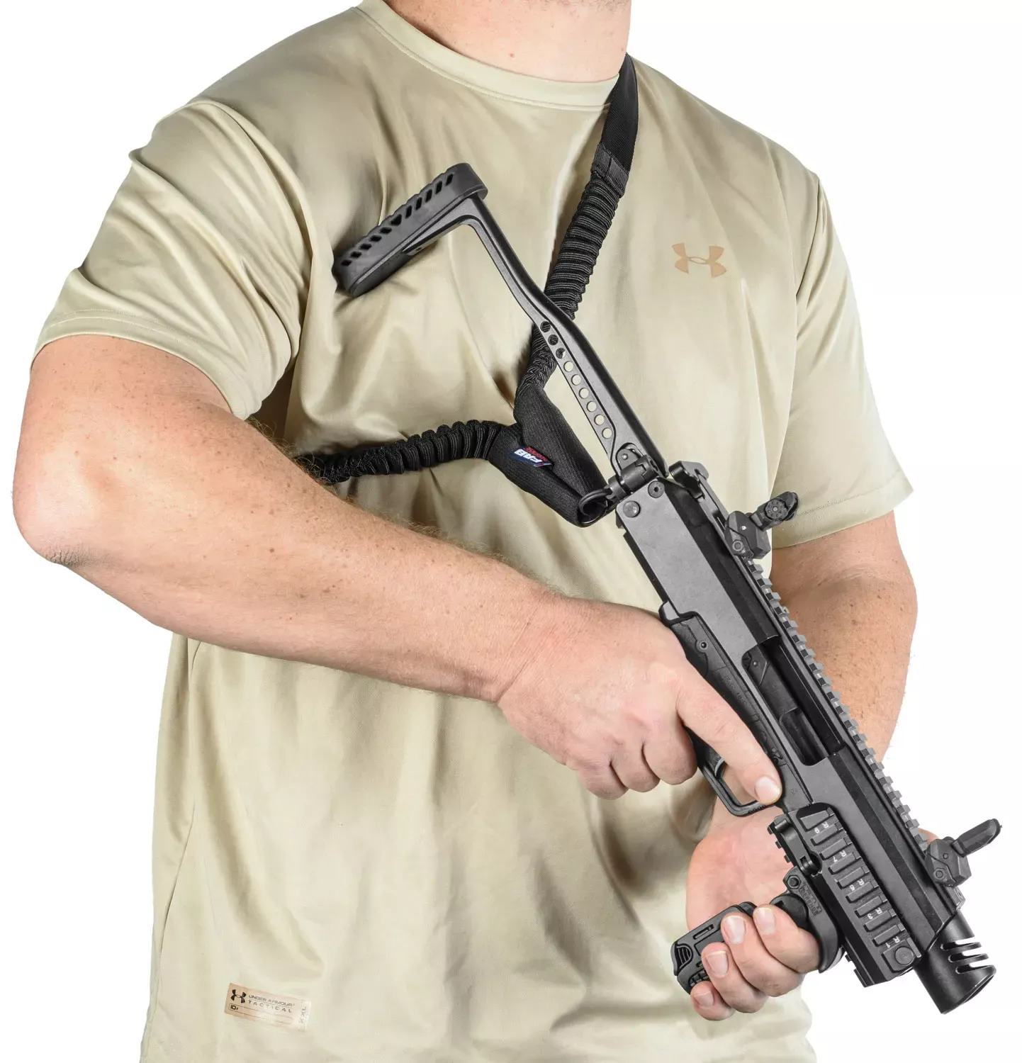 FAB Defense One Point Tactical Sling made of Black Elastic with 23.60" OAL, 1.18" W & Bungee Design for AR Platforms