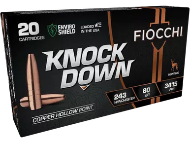 Fiocchi 243CHA Knock Down Enviro Shield, 243 Win, 80 Grain, Copper Hollow Point