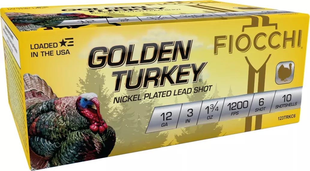 Fiocchi Golden Turkey 12 Gauge 3″ 1-3/4 oz #6 Nickel-plated Lead Shot 10 Shells Per Box