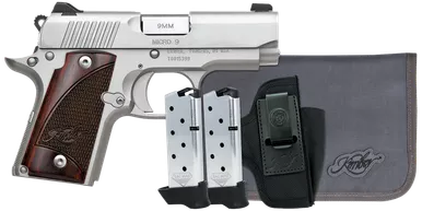 Kimber Mfg, Inc 3300250 Micro 9 RTC Bundle Micro Frame 9mm 7+1 3.15" Stainless Match Grade Barrel, Kimpro II Silver Serrated Slide, Kimpro II Silver Aluminum Frame w/Beavertail, Rosewood Grip