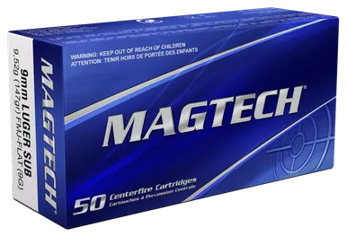 Magtech 9G Range/Training, 9mm Luger, 147gr FMJ Flat Subsonic, 50 Rds