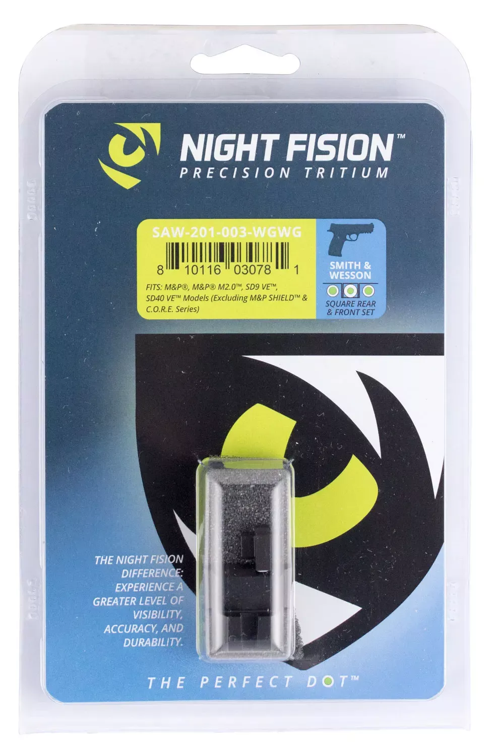 Night Fision OEM Replacement Perfect Dot Night Sight Set Square Tritium Green with Orange Outline
