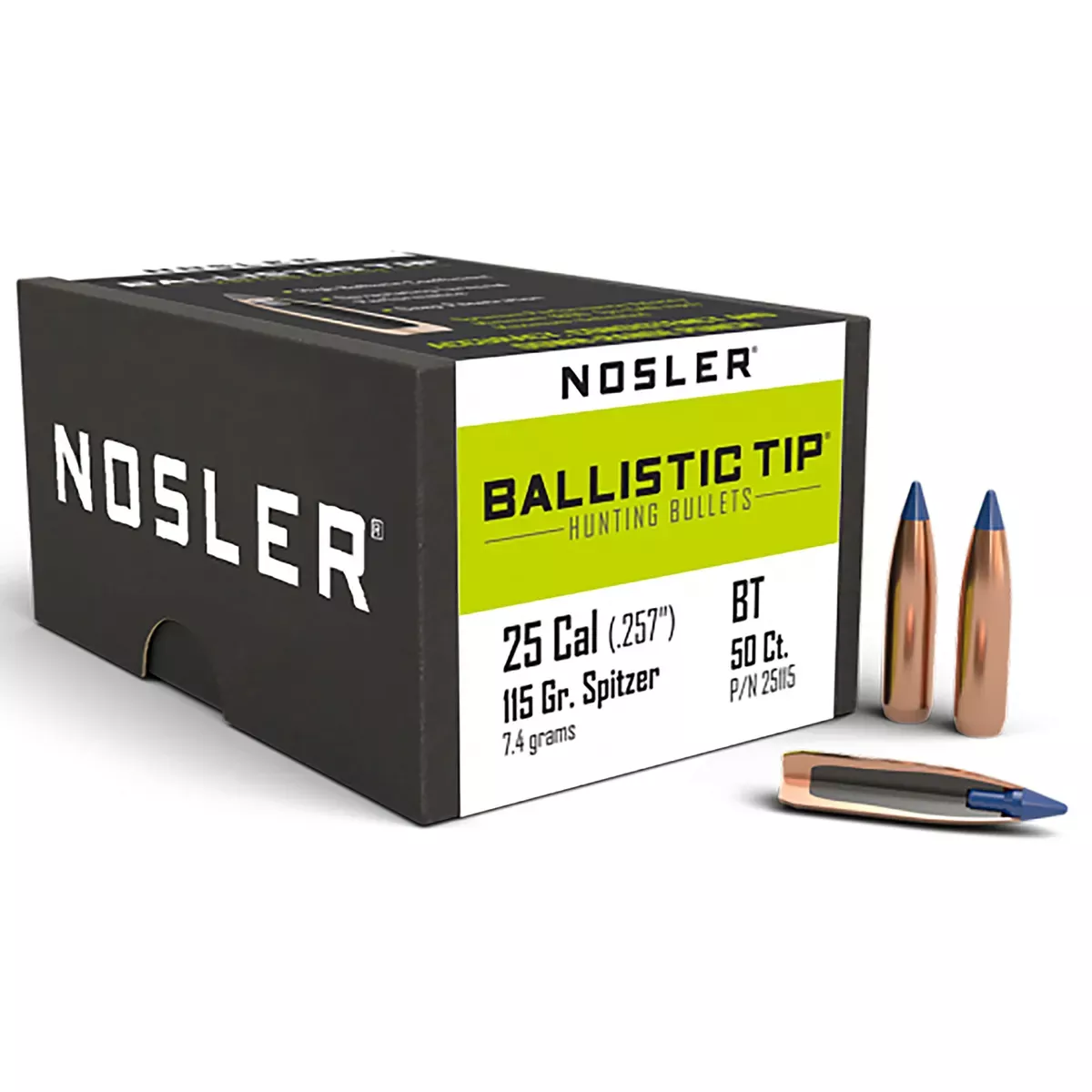 Nosler Ballistic Tip Bullet 25 Cal 115 Gr 50/Box