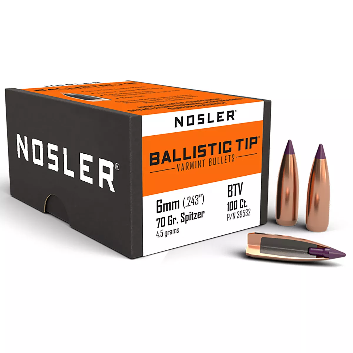 Nosler Ballistic Tip Varmint Bullet 6mm 70 Gr Spitzer 100/Box