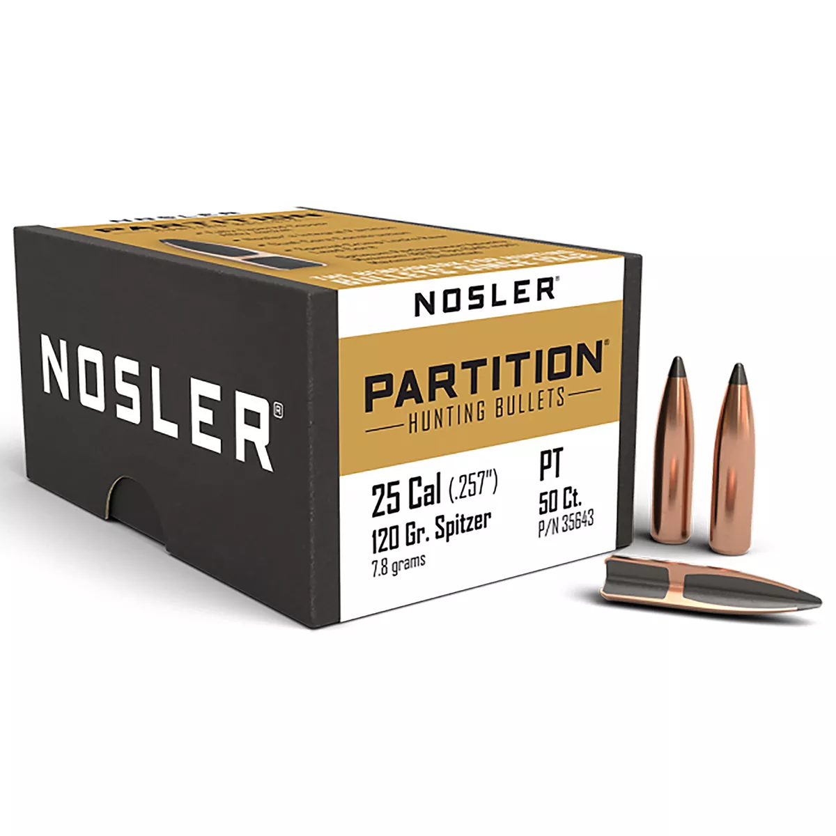 Nosler Partition Bullet 25 Cal 120 Gr Spitzer 50/Box