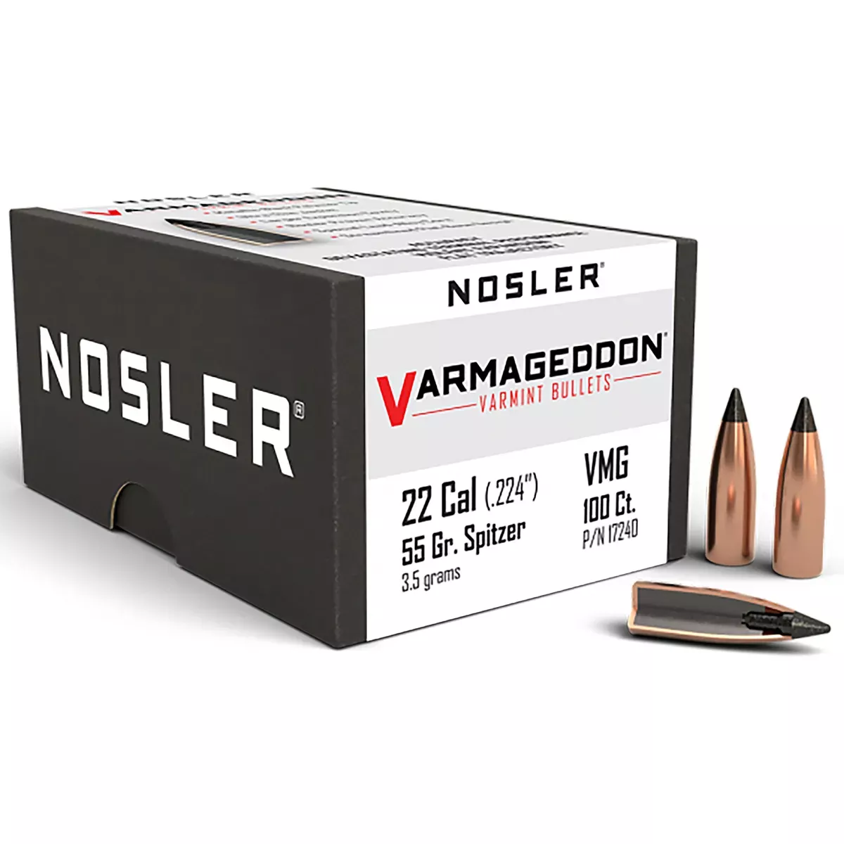 Nosler Varmageddon Rifle Bullets 22 LR 55 Gr Flat Base Spitzer 100/Box