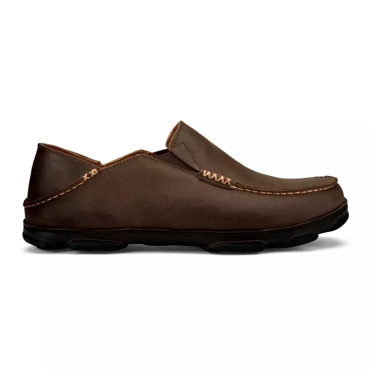 Olukai Men’s Moloā Leather Slip-On Shoes – Dark Wood/Dark Java