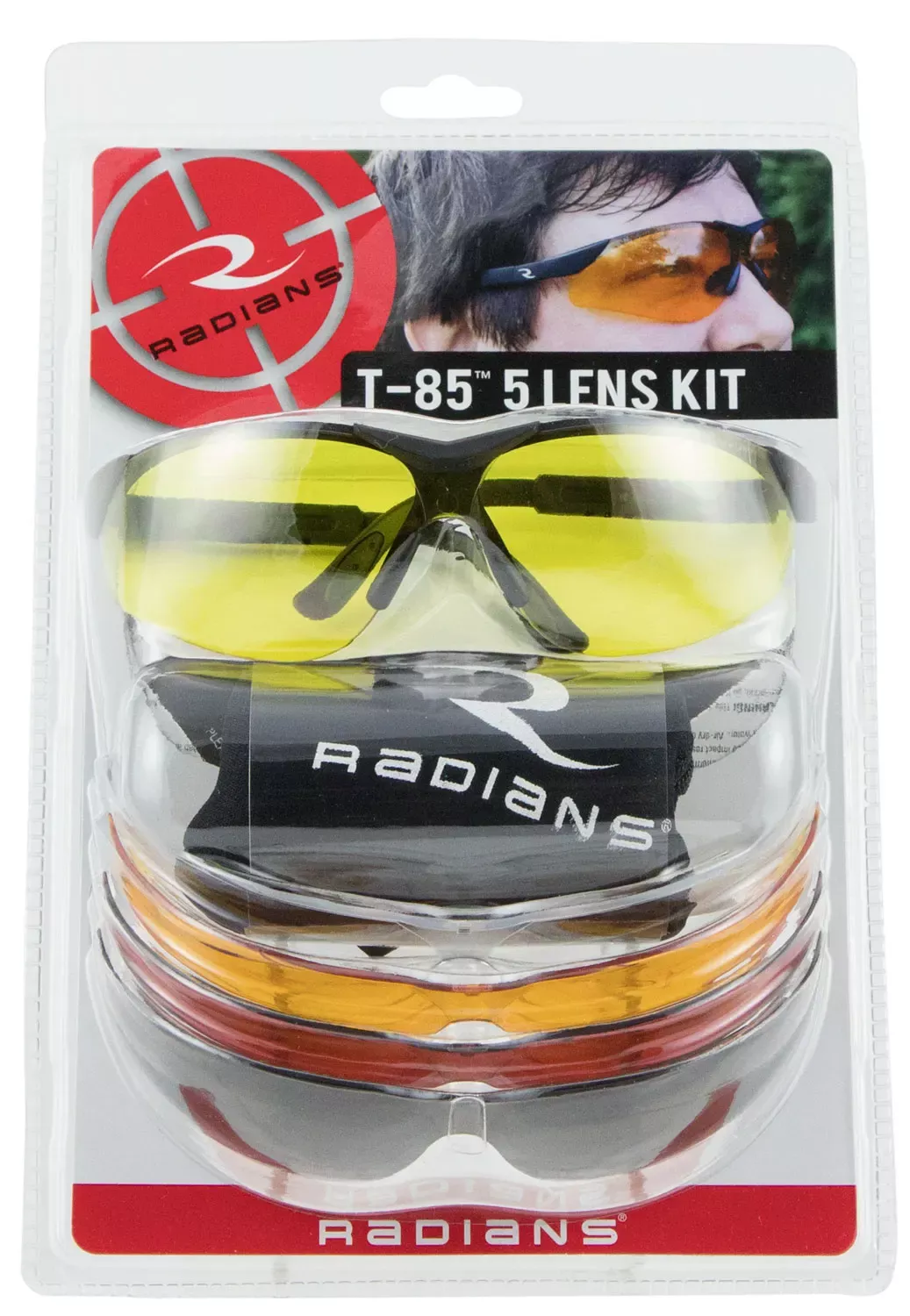 Radians T-85 Shooting Glass Kit 99.9% UV Rated Polycarbonate Clear, Smoke Gray, Amber, Copper, Orange Lenses for Adults