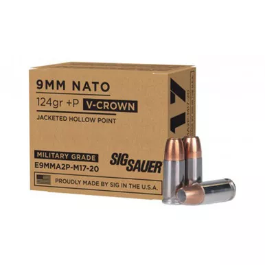 SIG Sauer E9MMA2PM1720, 9mm Luger, 124 Grain, Jacketed Hollow Point, 20 Rds