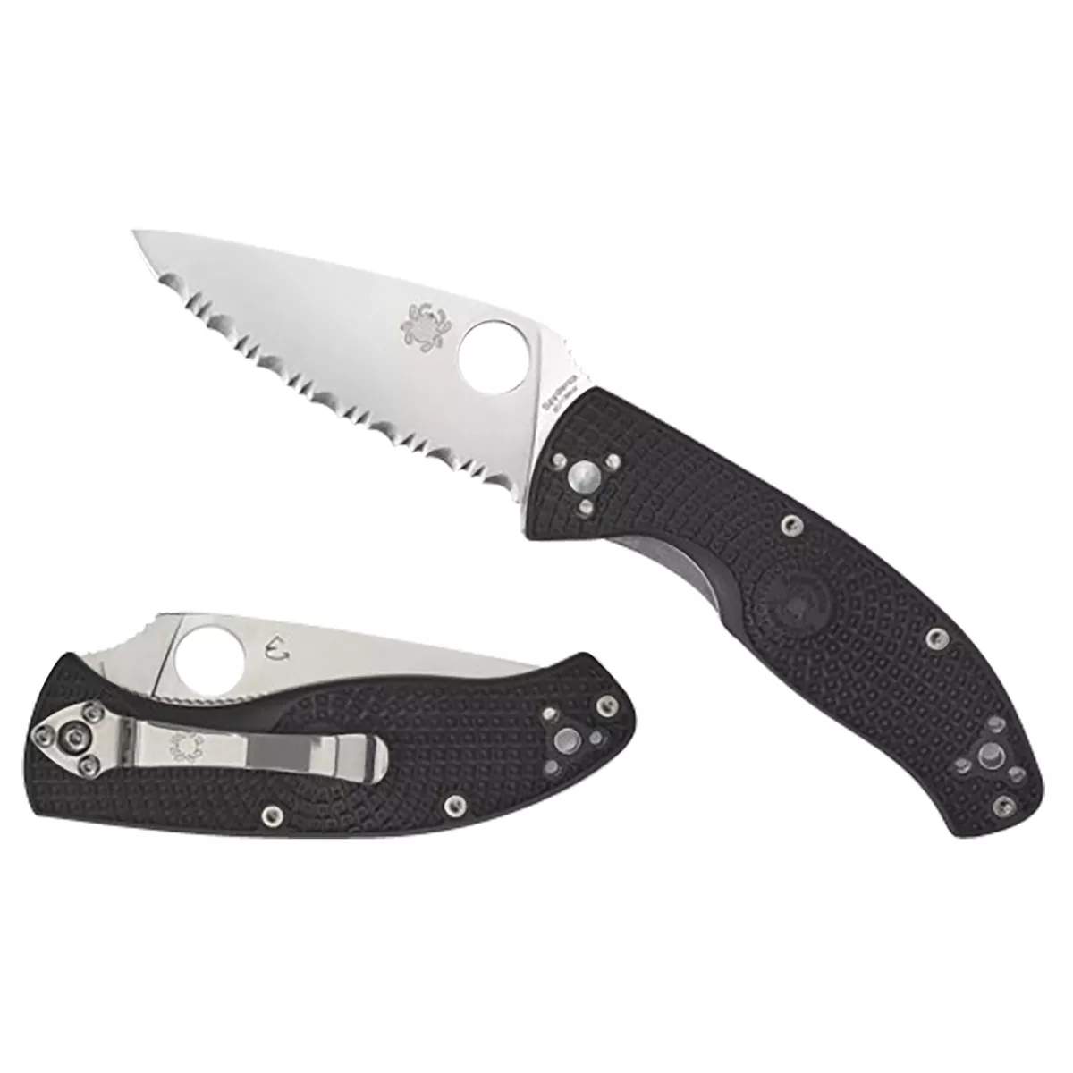Spyderco Tenacious Lightweight 3.39" Folding Plain Satin SS Blade Black Bi-Directional Texturing FRN Handle